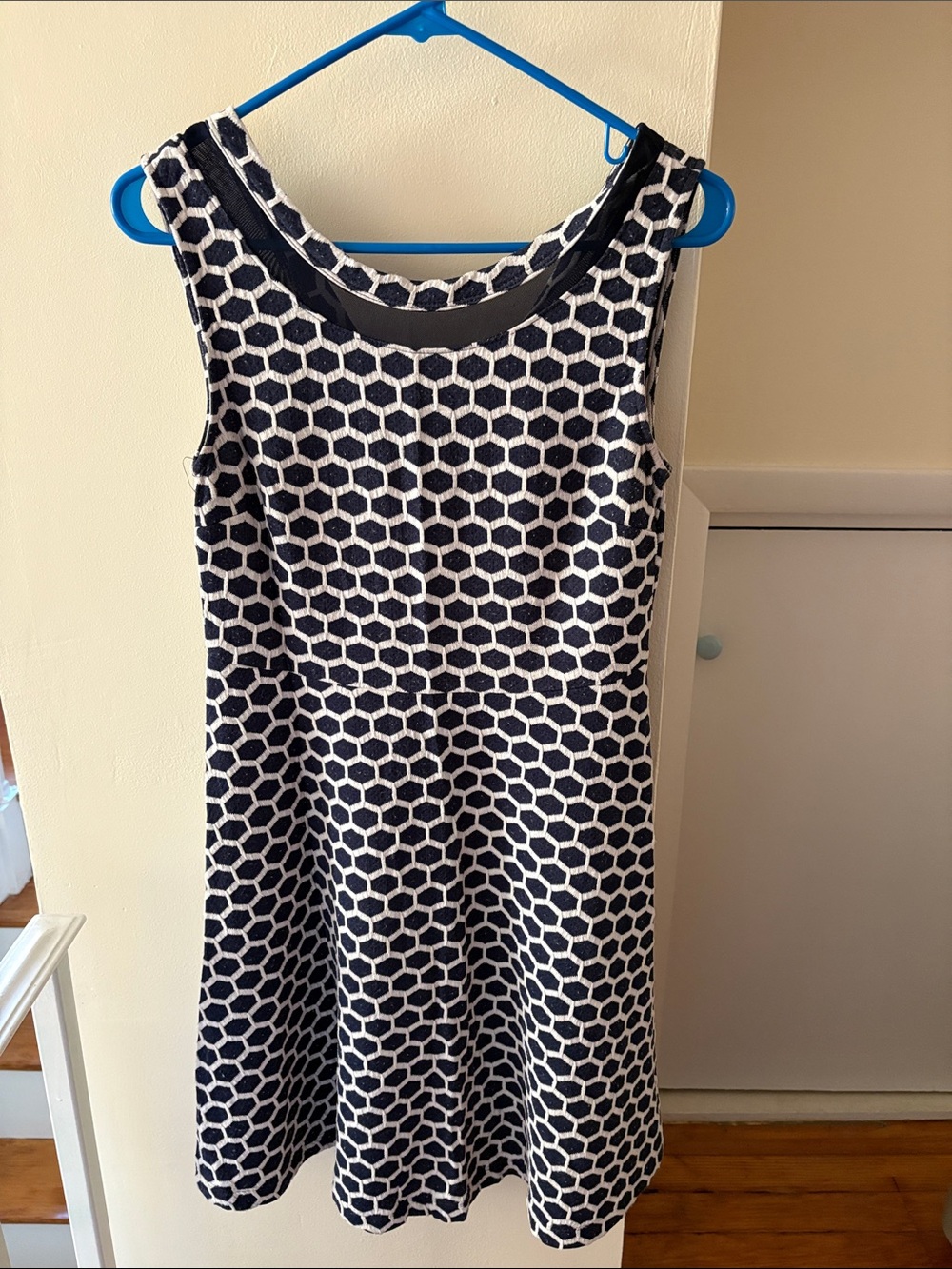 Pixley Navy and White Geometric Knit Sleeveless Dress